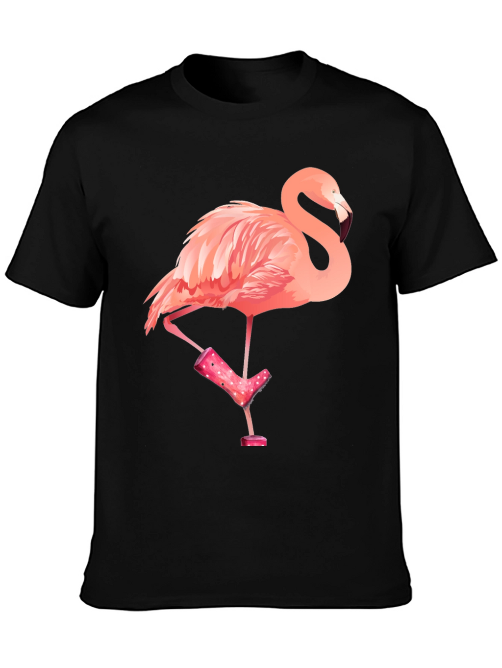 Flamingo in Boots Mens Graphic Tee - Black