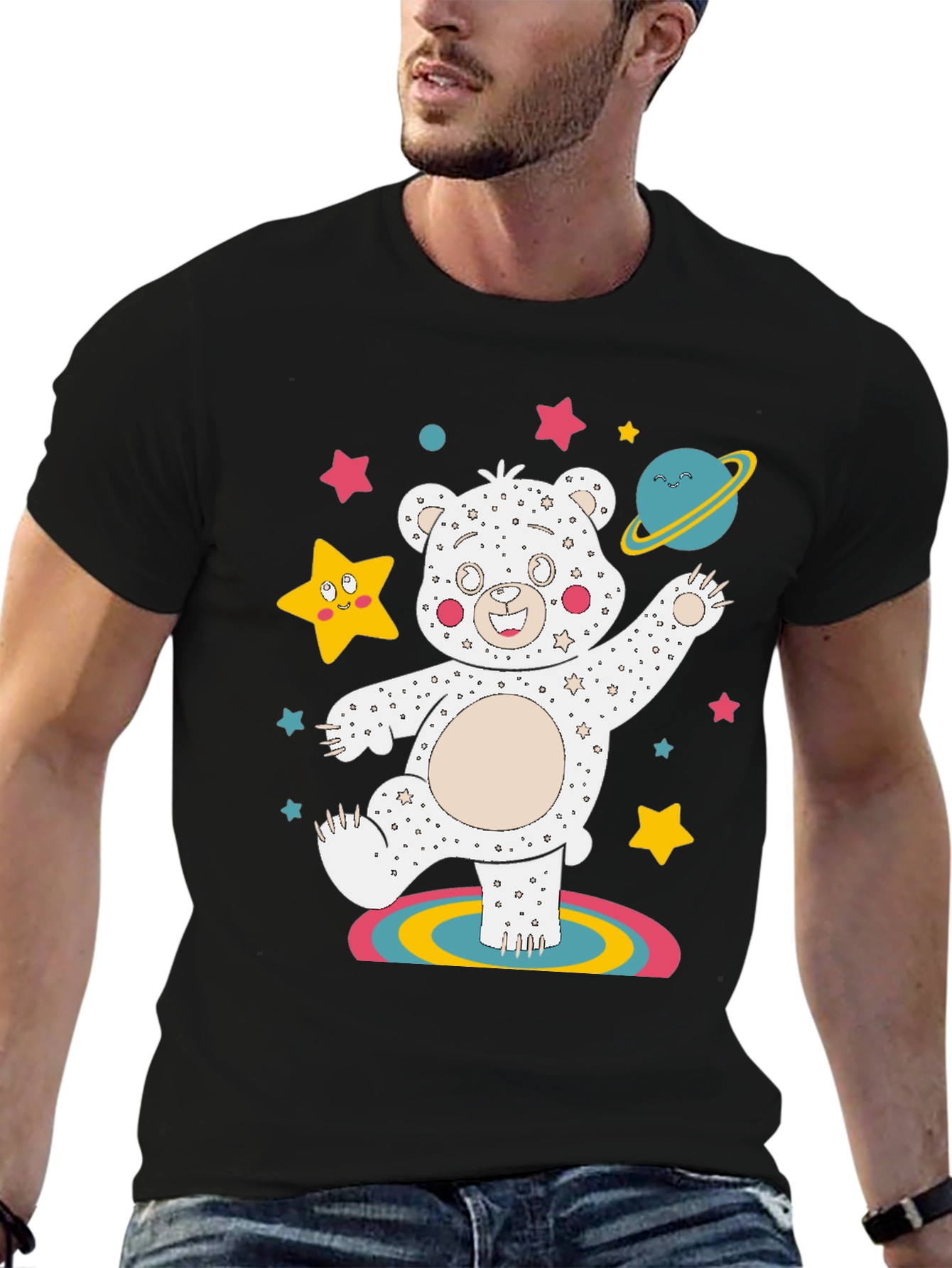 Dancing Space Bear Black Graphic Tee