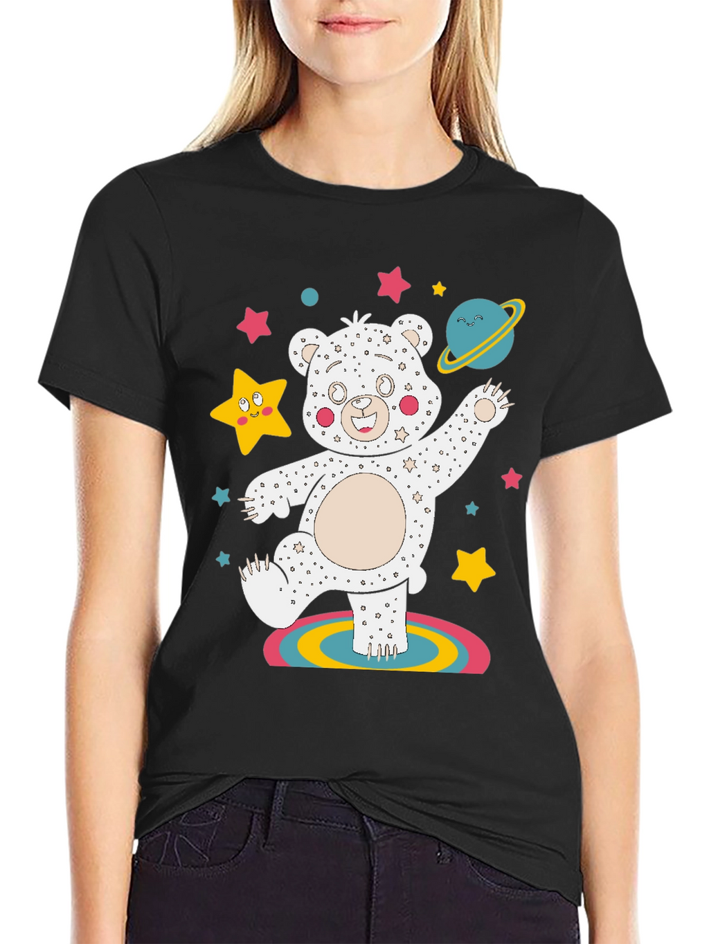 Dancing Space Bear Black Graphic Tee