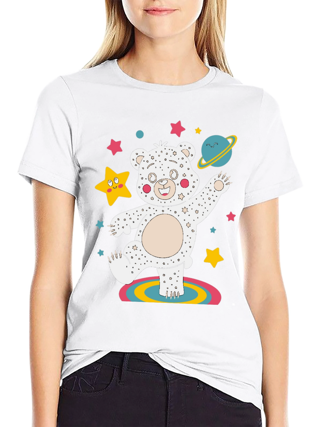 Dancing Space Bear Black Graphic Tee