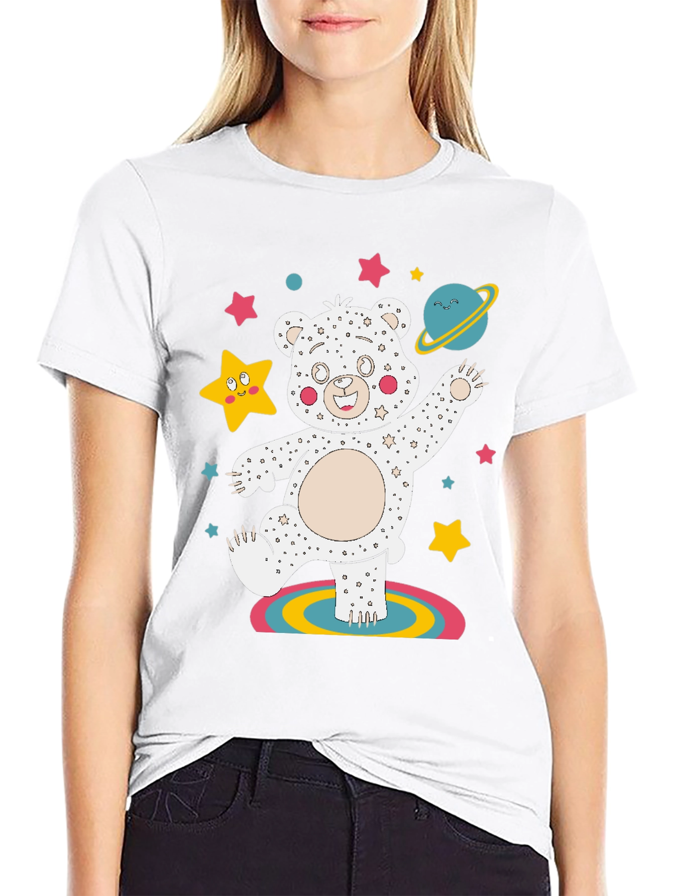 Dancing Space Bear Black Graphic Tee