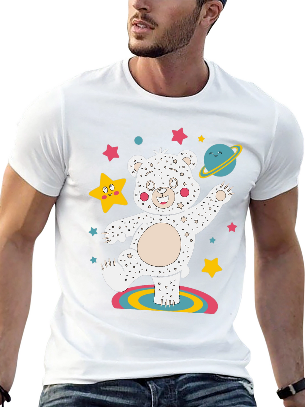 Dancing Space Bear Black Graphic Tee