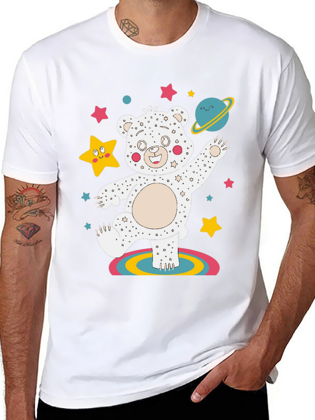 Dancing Space Bear Black Graphic Tee