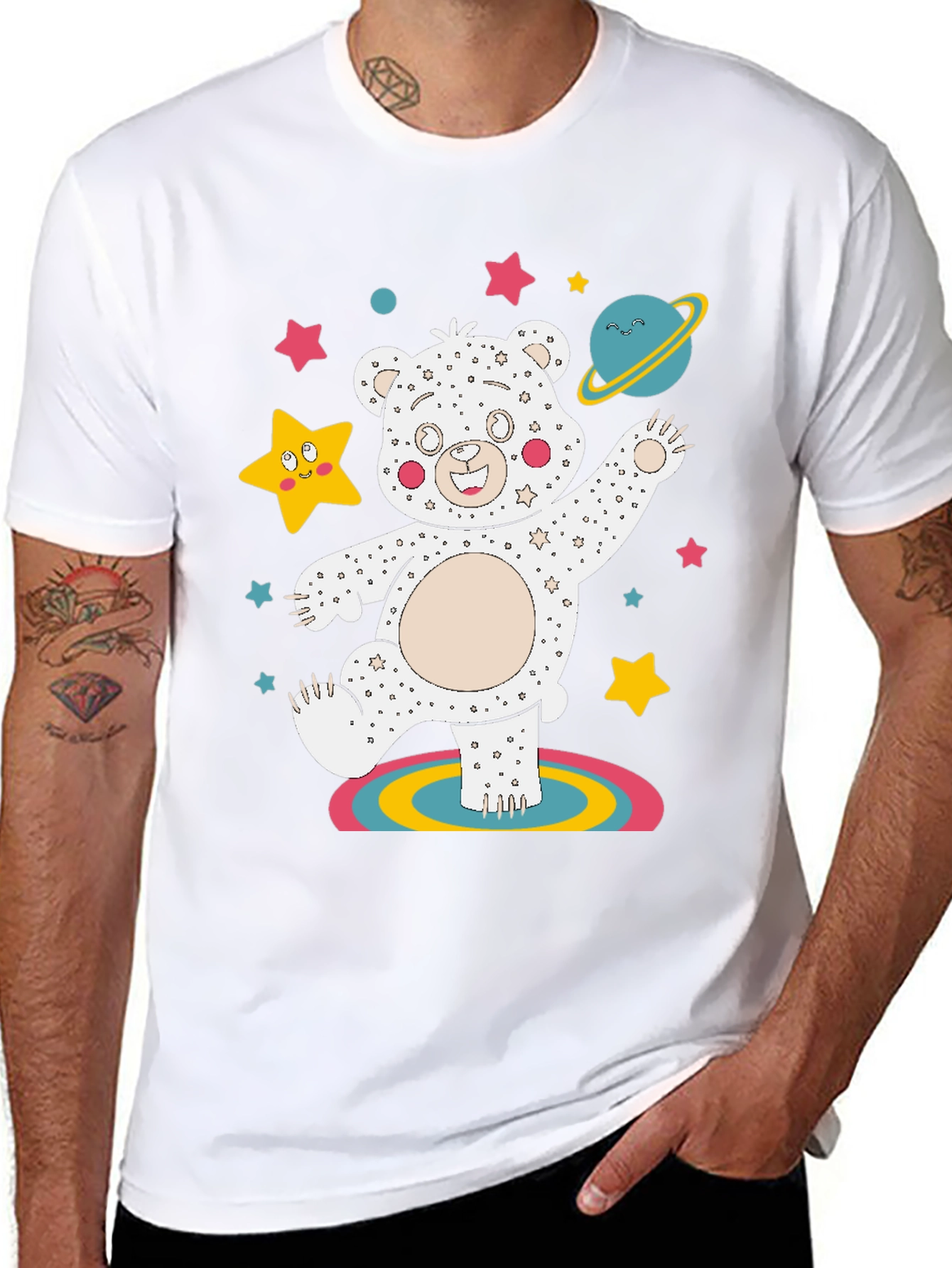 Dancing Space Bear Black Graphic Tee