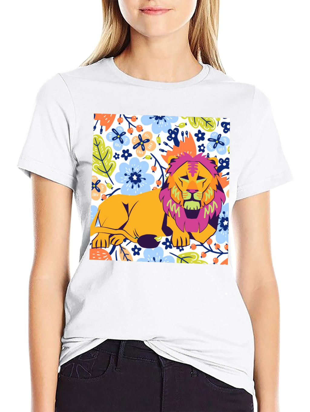 Floral Lion Graphic T-Shirt - Stylish Mens Tee