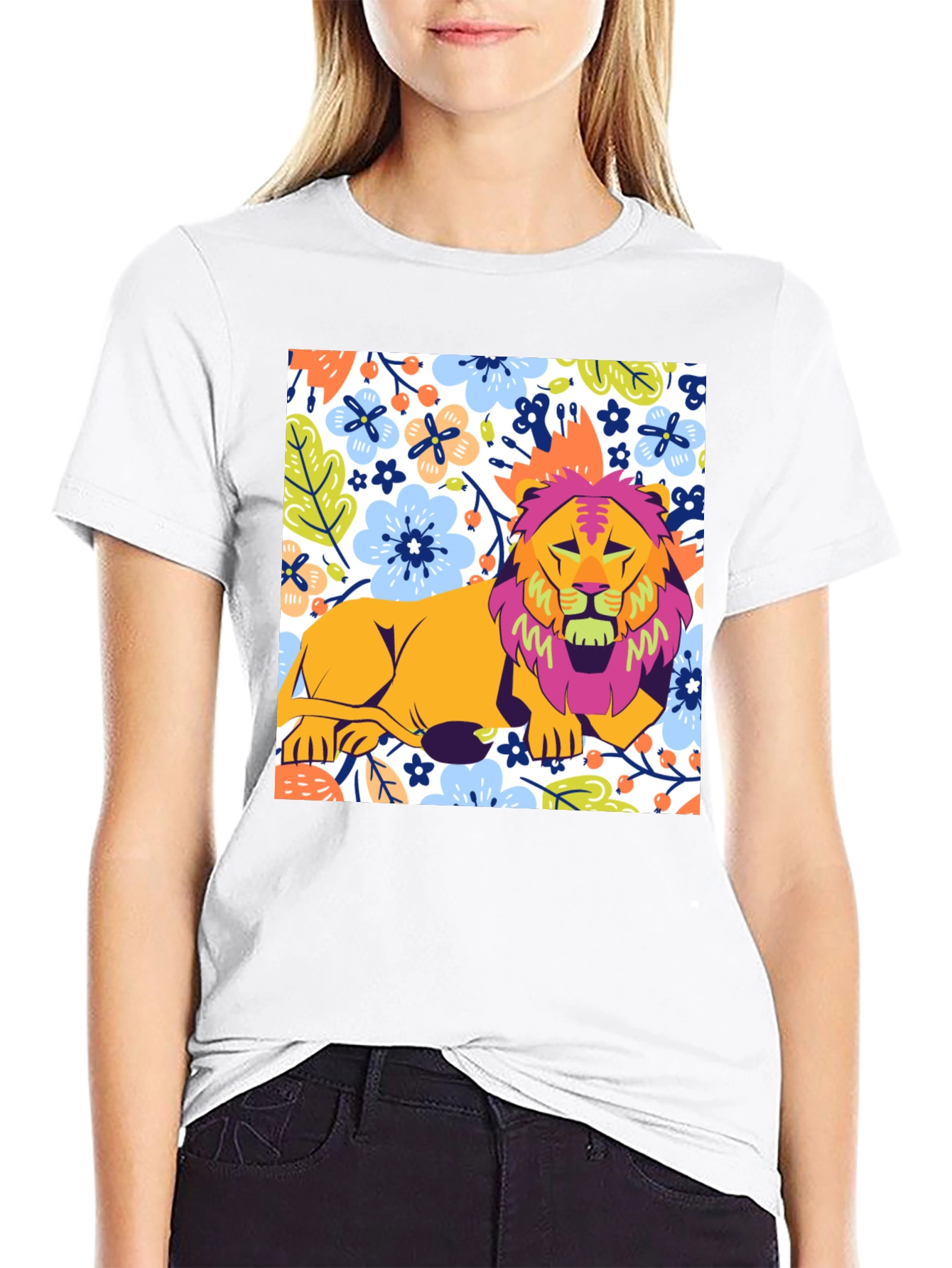 Floral Lion Graphic T-Shirt - Stylish Mens Tee