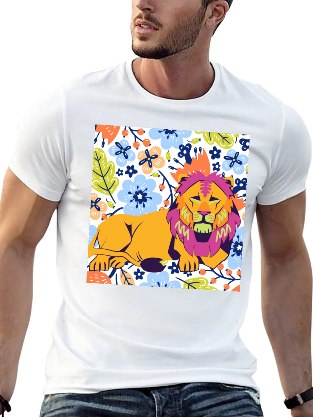 Floral Lion Graphic T-Shirt - Stylish Mens Tee