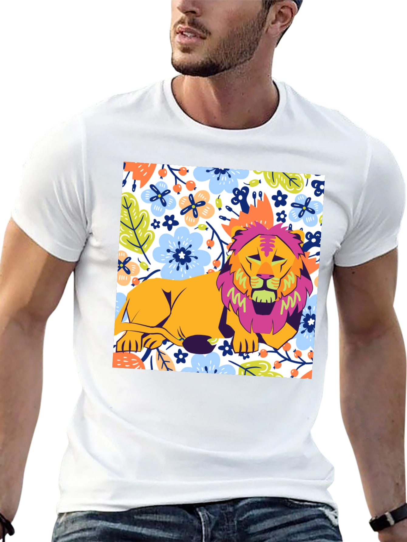 Floral Lion Graphic T-Shirt - Stylish Mens Tee