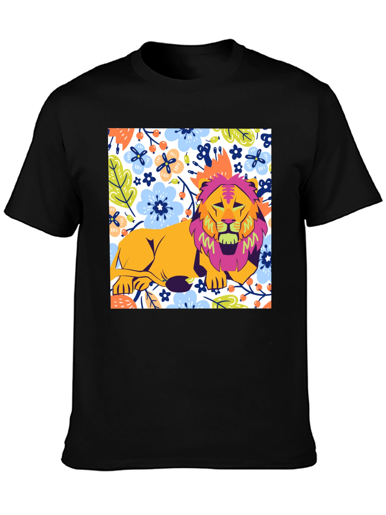 Floral Lion Graphic T-Shirt - Stylish Mens Tee