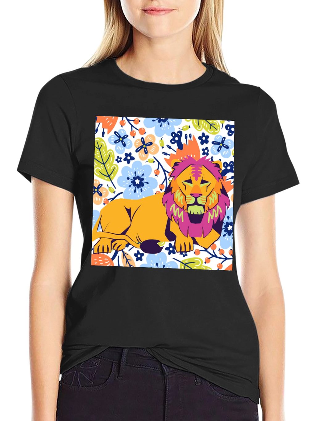 Floral Lion Graphic T-Shirt - Stylish Mens Tee