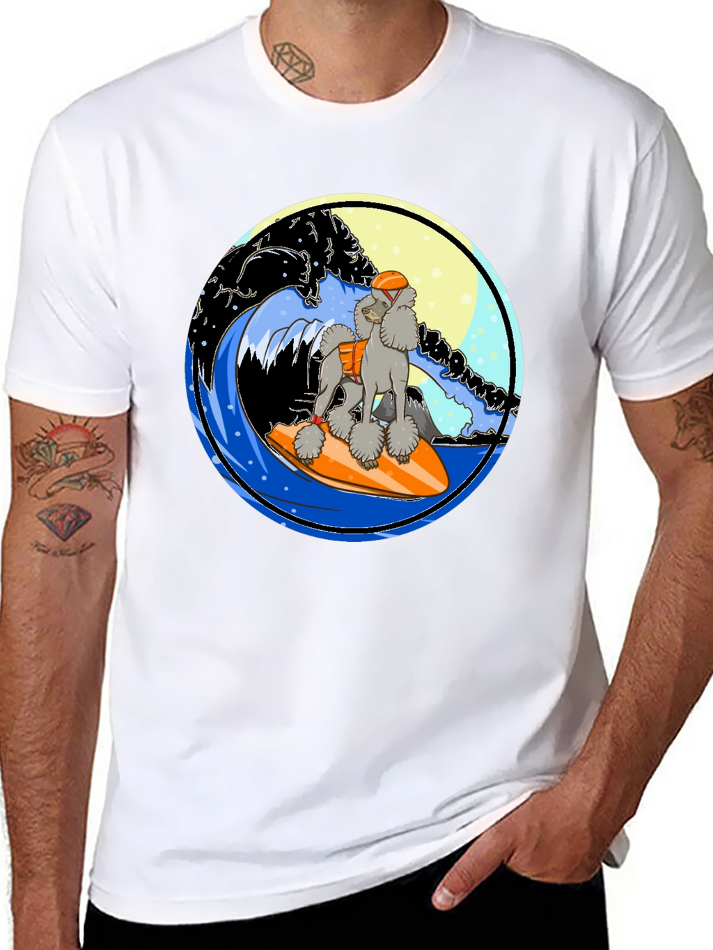 Surfing Poodle Graphic T-Shirt