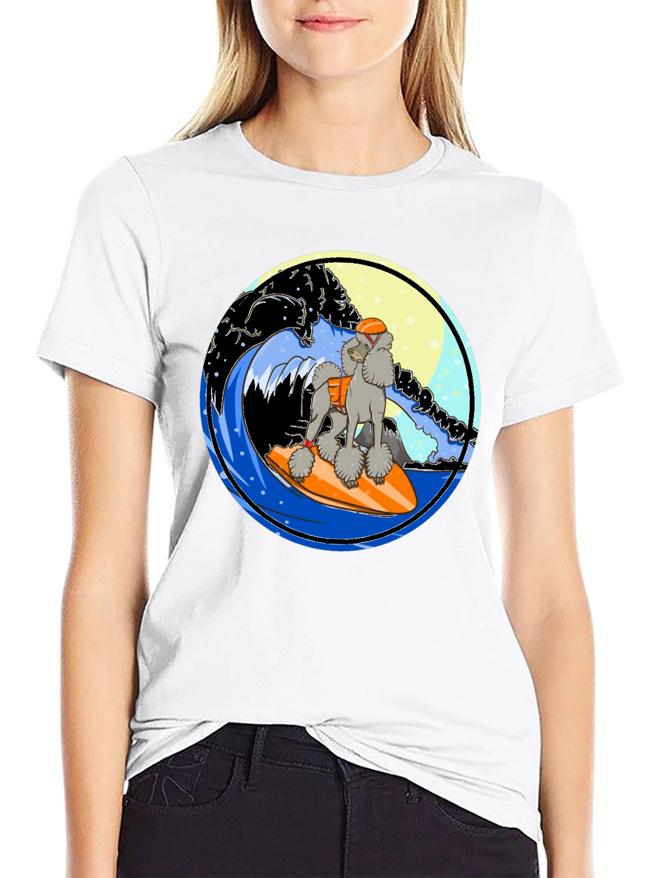 Surfing Poodle Graphic T-Shirt