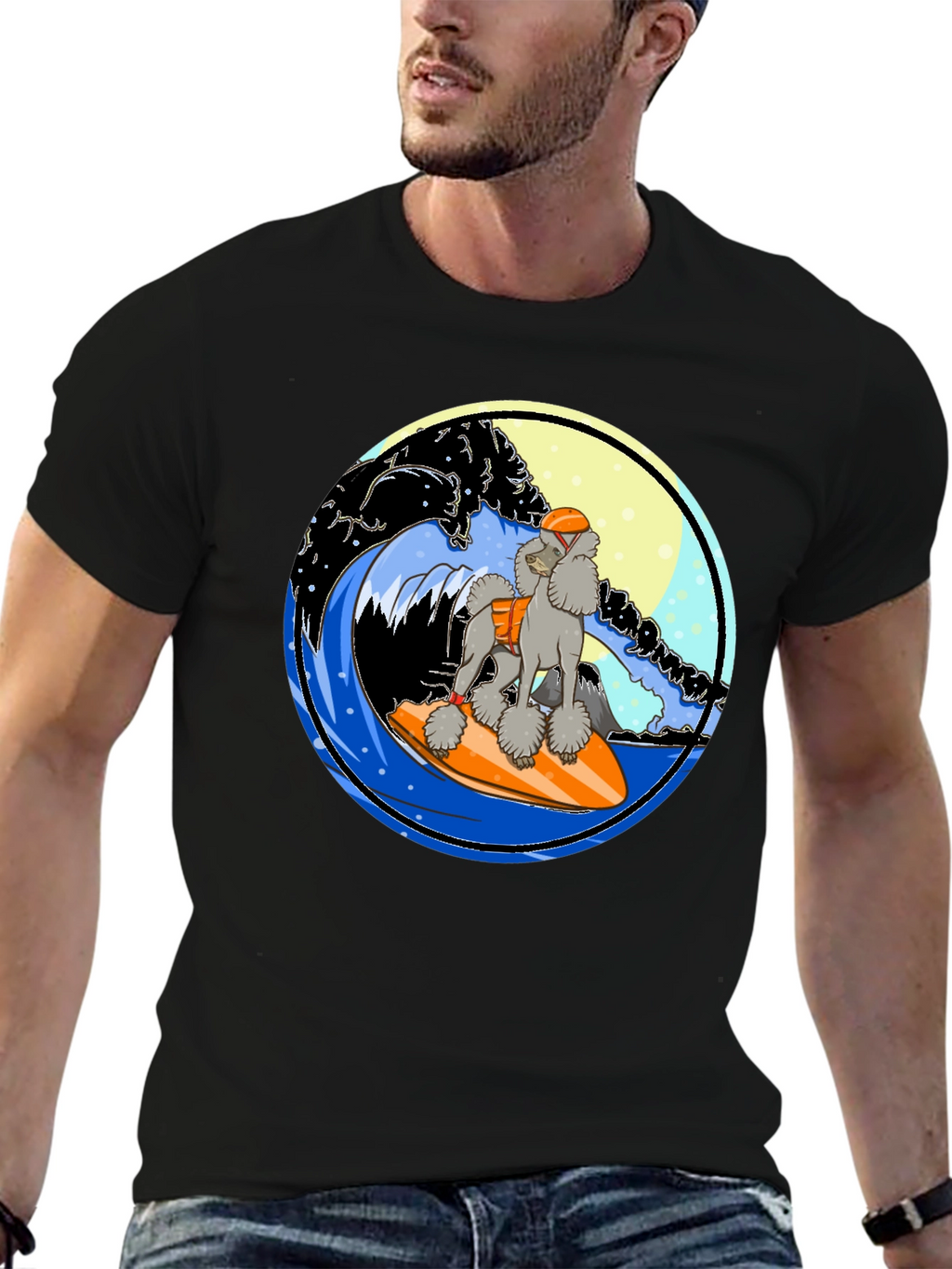 Surfing Poodle Graphic T-Shirt