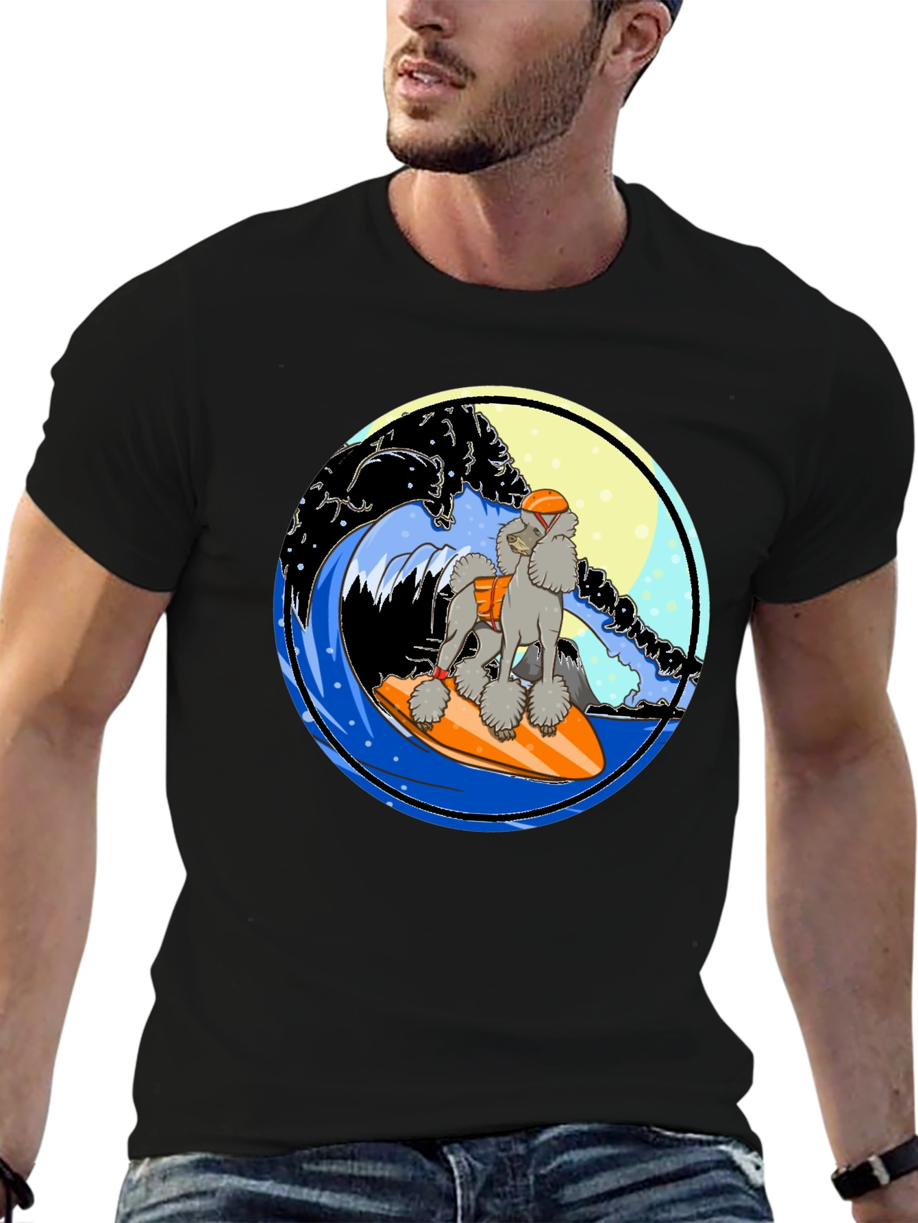 Surfing Poodle Graphic T-Shirt