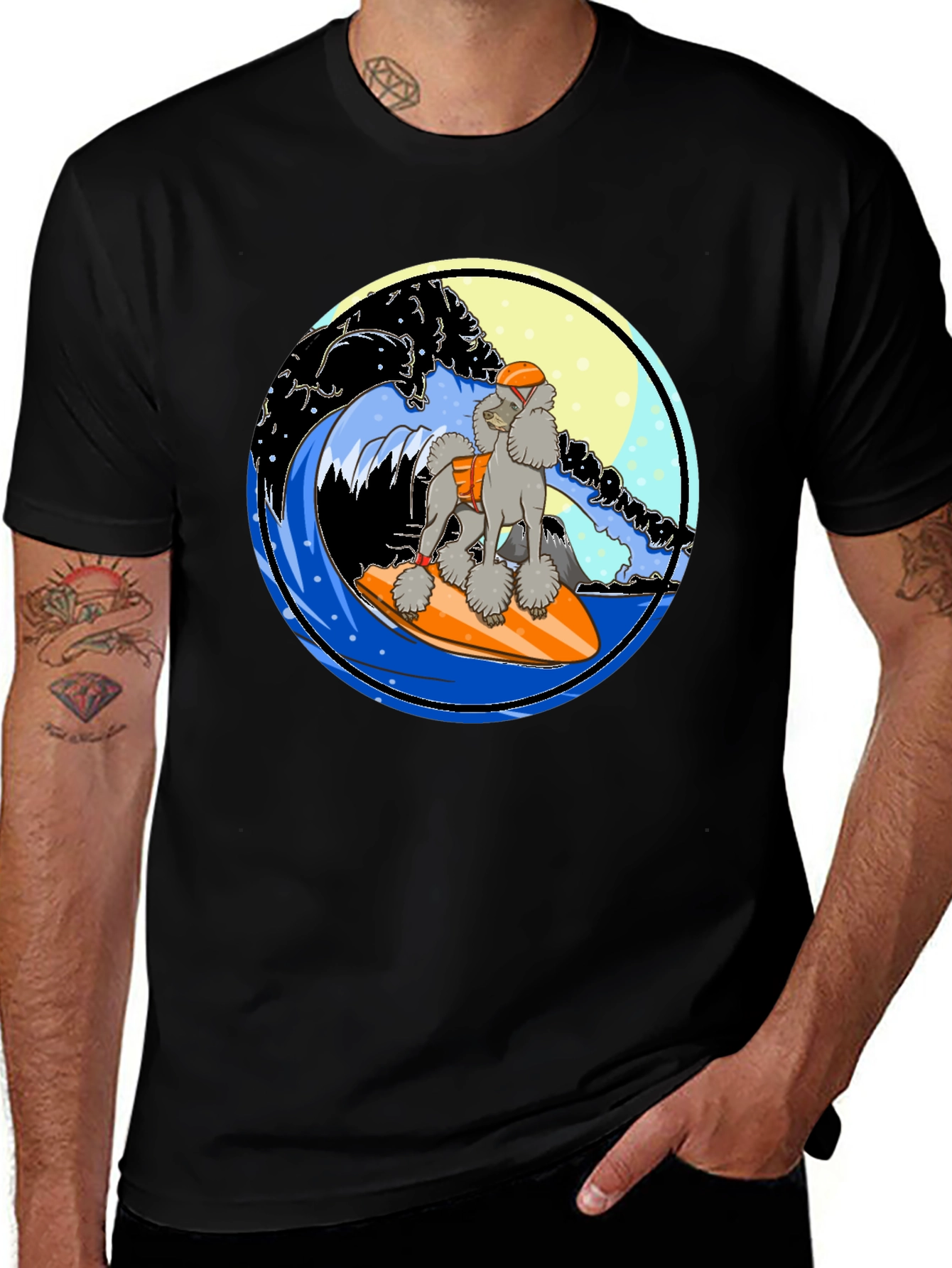 Surfing Poodle Graphic T-Shirt