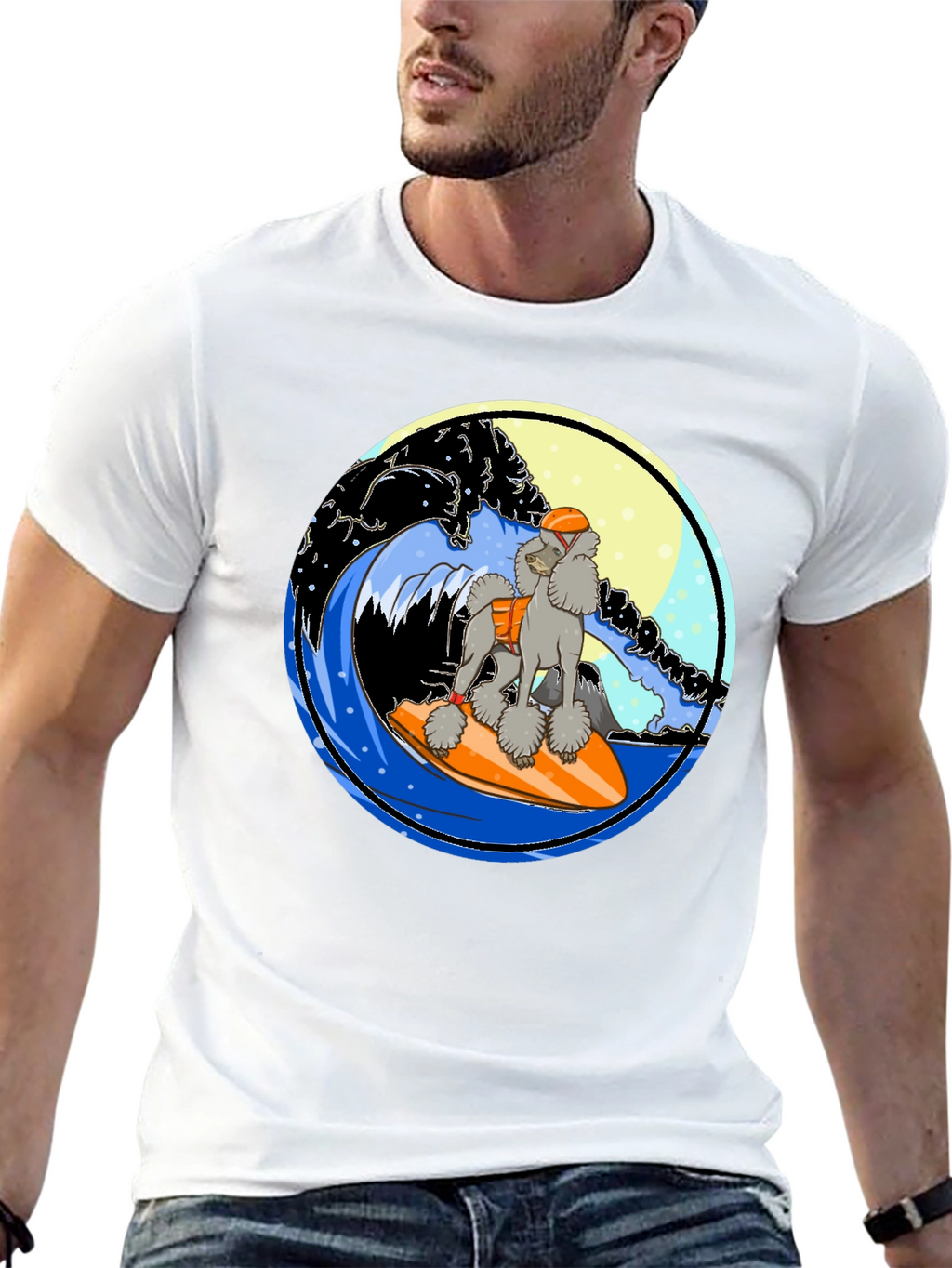 Surfing Poodle Graphic T-Shirt