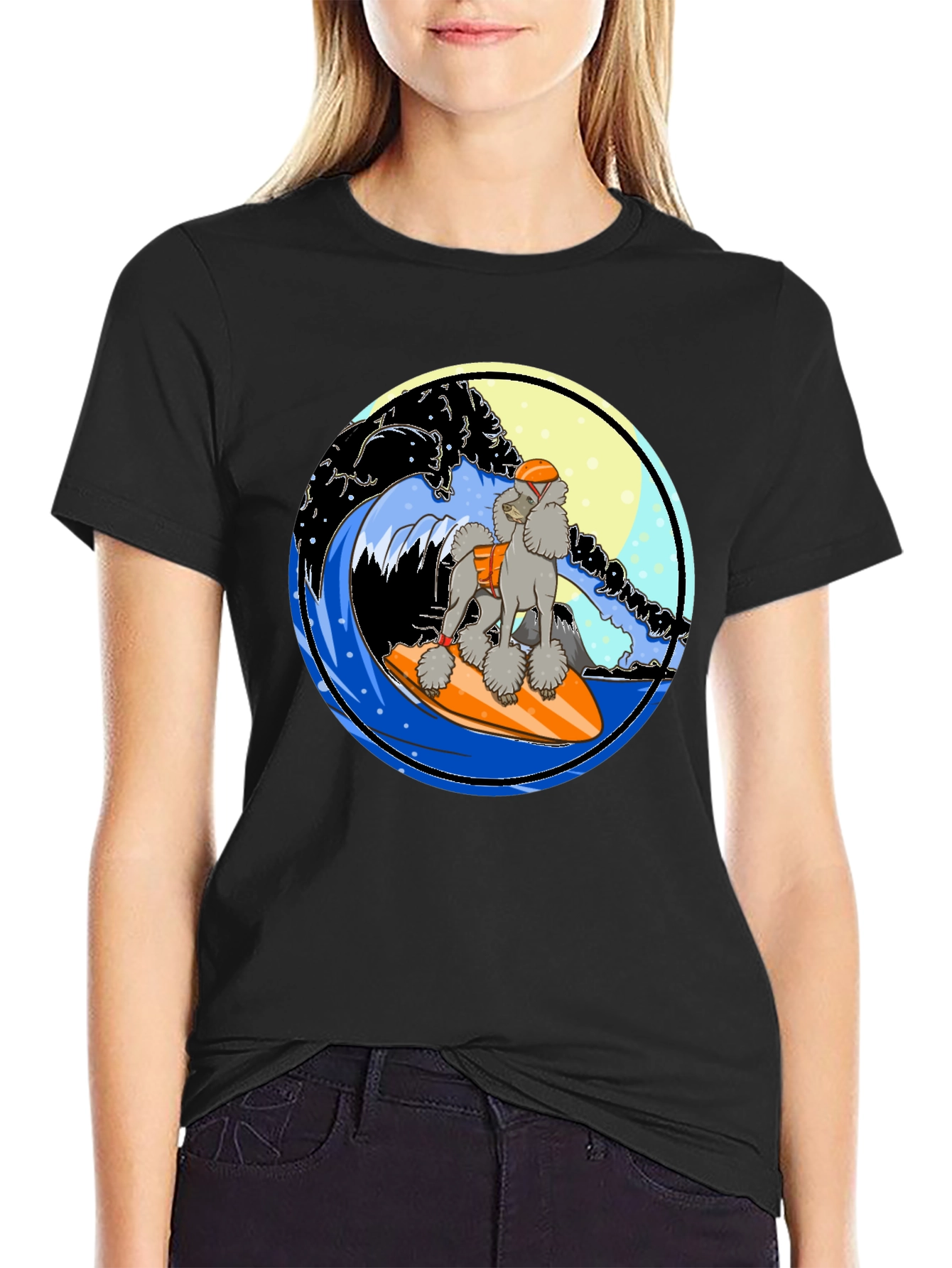 Surfing Poodle Graphic T-Shirt