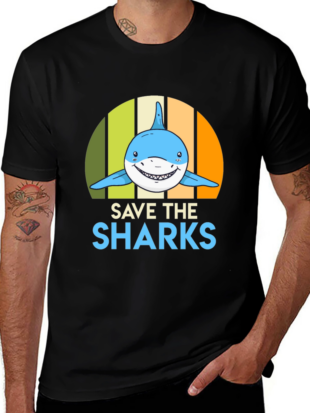 Save the Sharks Graphic Tee - Mens Black T-Shirt
