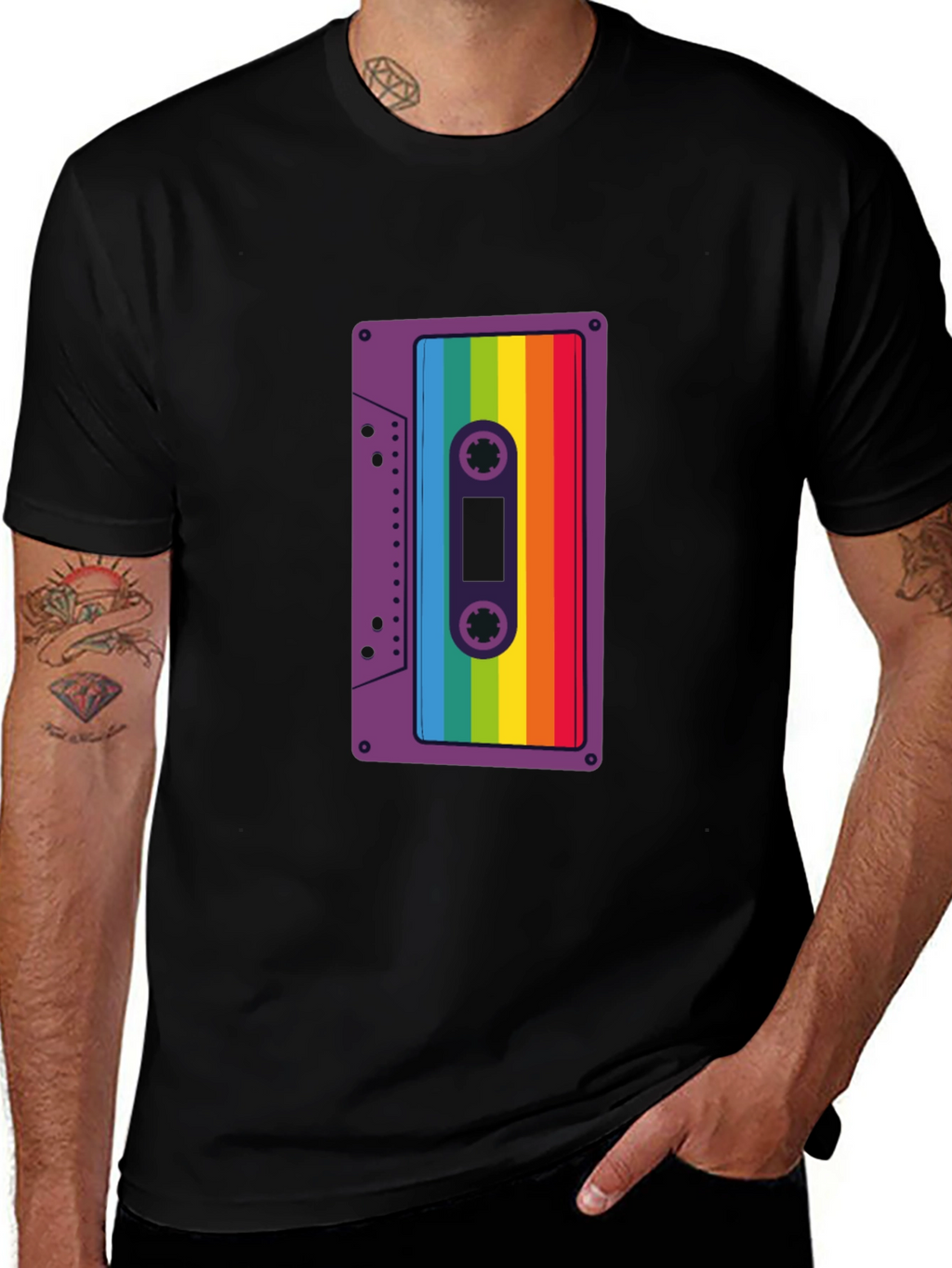 Retro Rainbow Cassette Tape Graphic Tee
