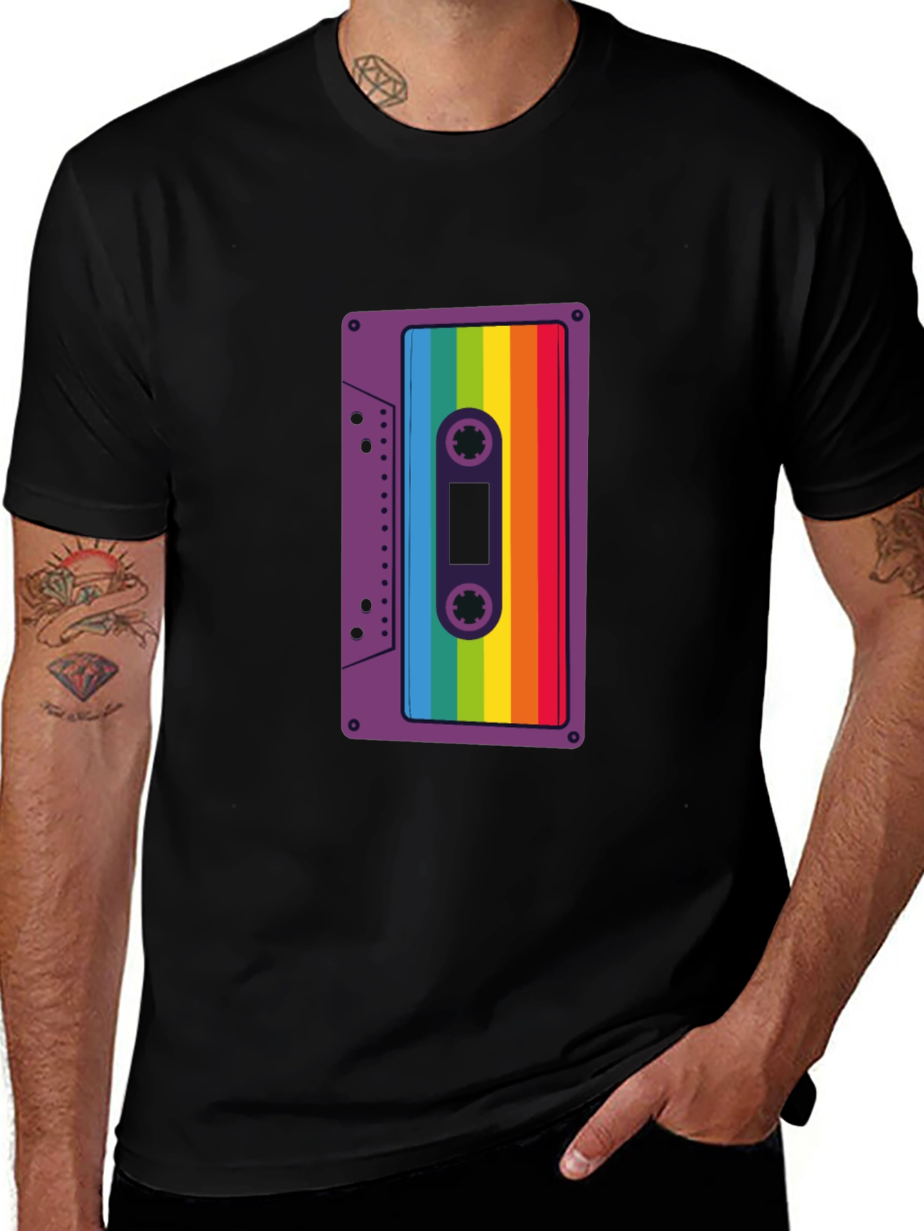 Retro Rainbow Cassette Tape Graphic Tee