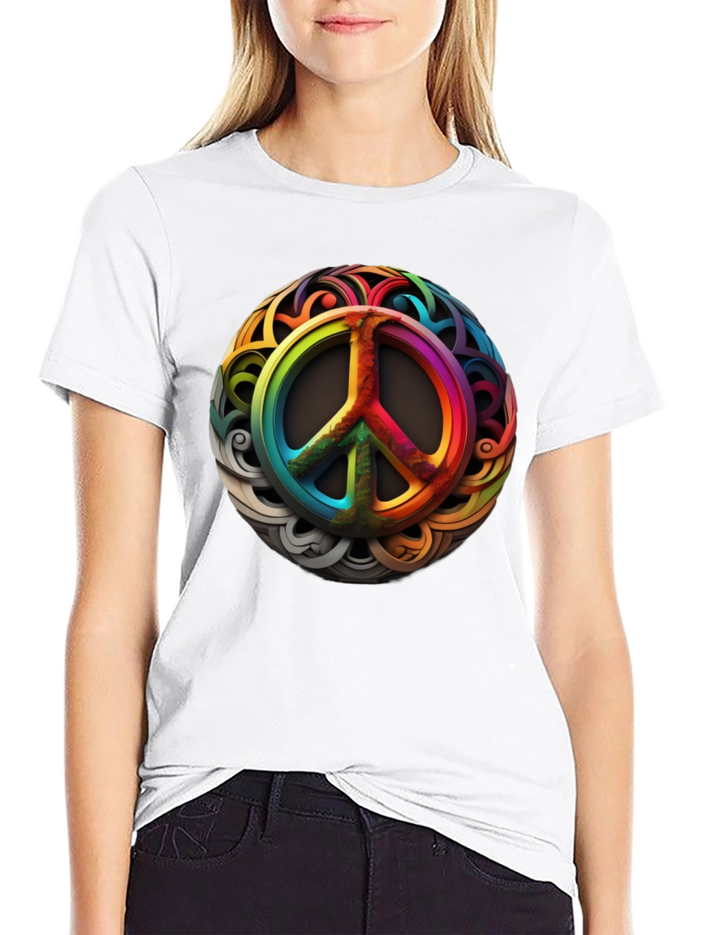 Rainbow Peace Sign Graphic T-Shirt