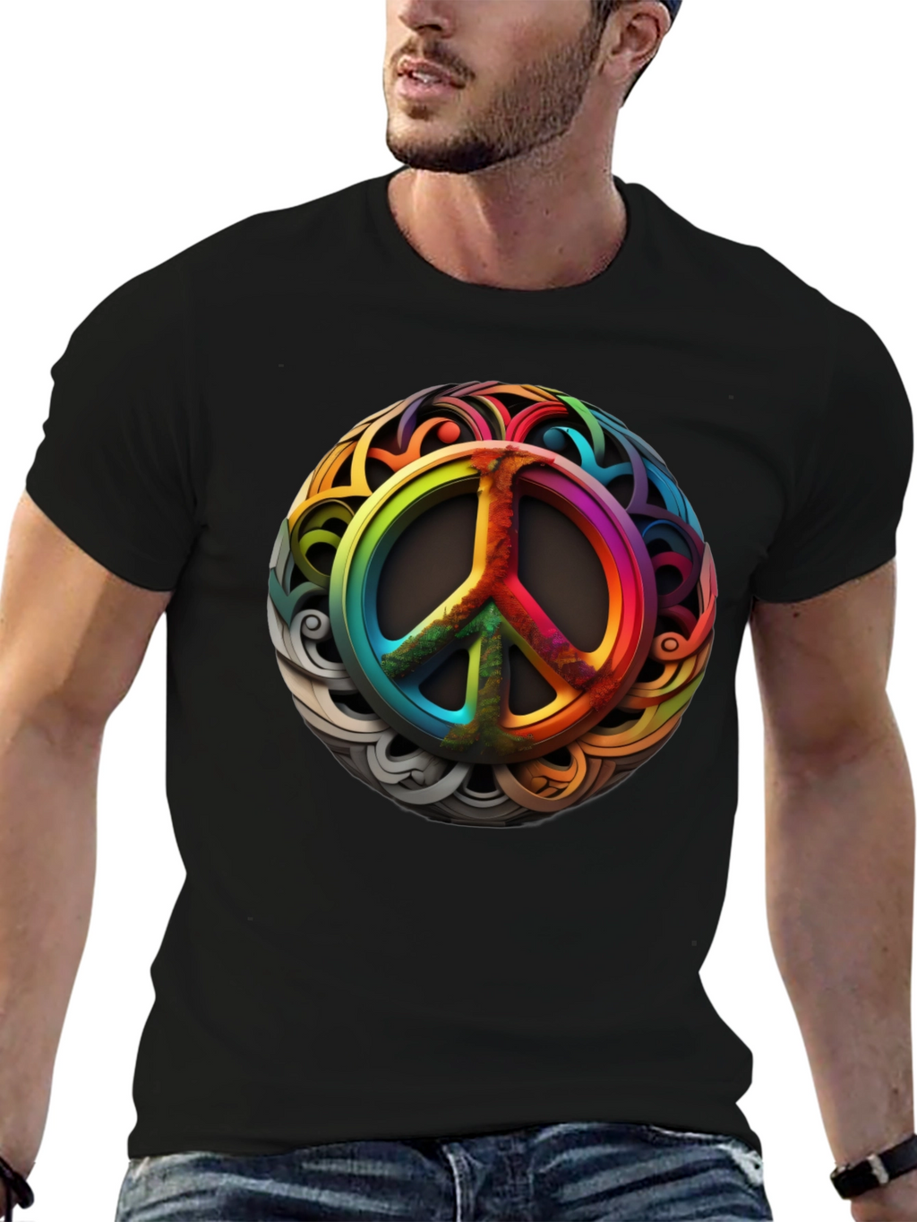 Rainbow Peace Sign Graphic T-Shirt