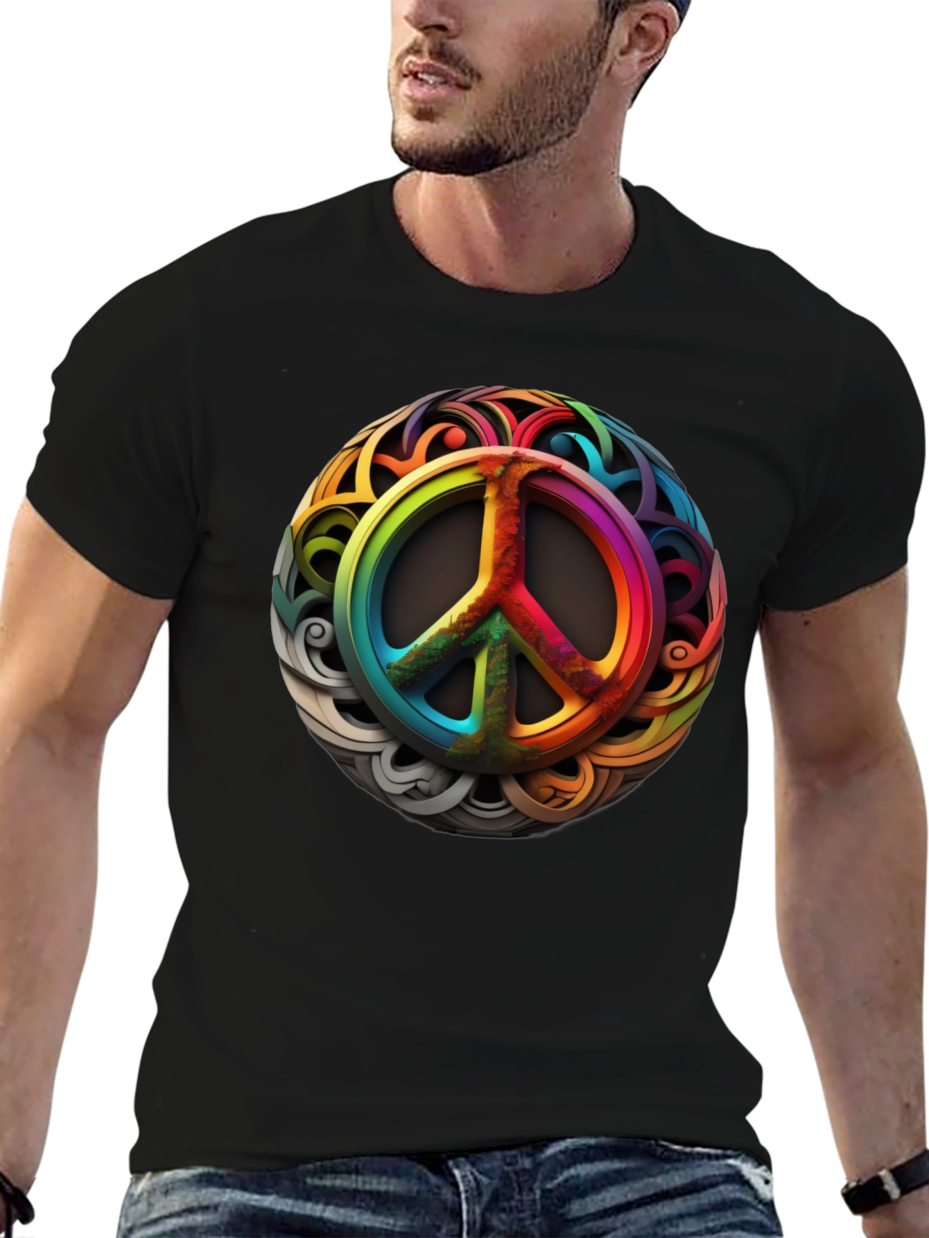 Rainbow Peace Sign Graphic T-Shirt