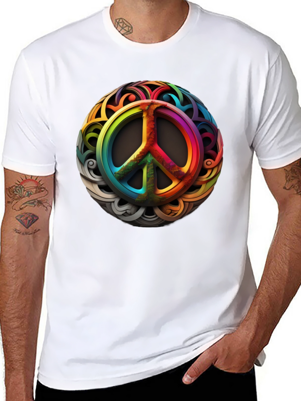 Rainbow Peace Sign Graphic T-Shirt