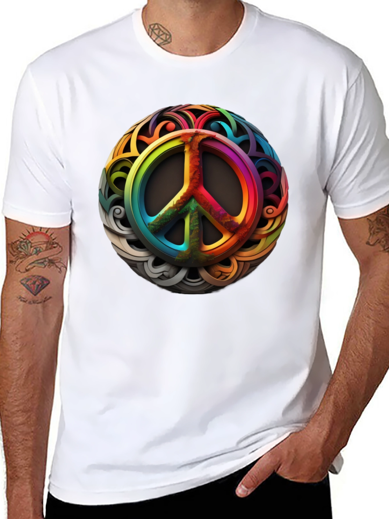 Rainbow Peace Sign Graphic T-Shirt