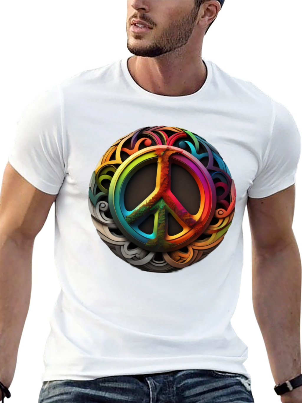 Rainbow Peace Sign Graphic T-Shirt