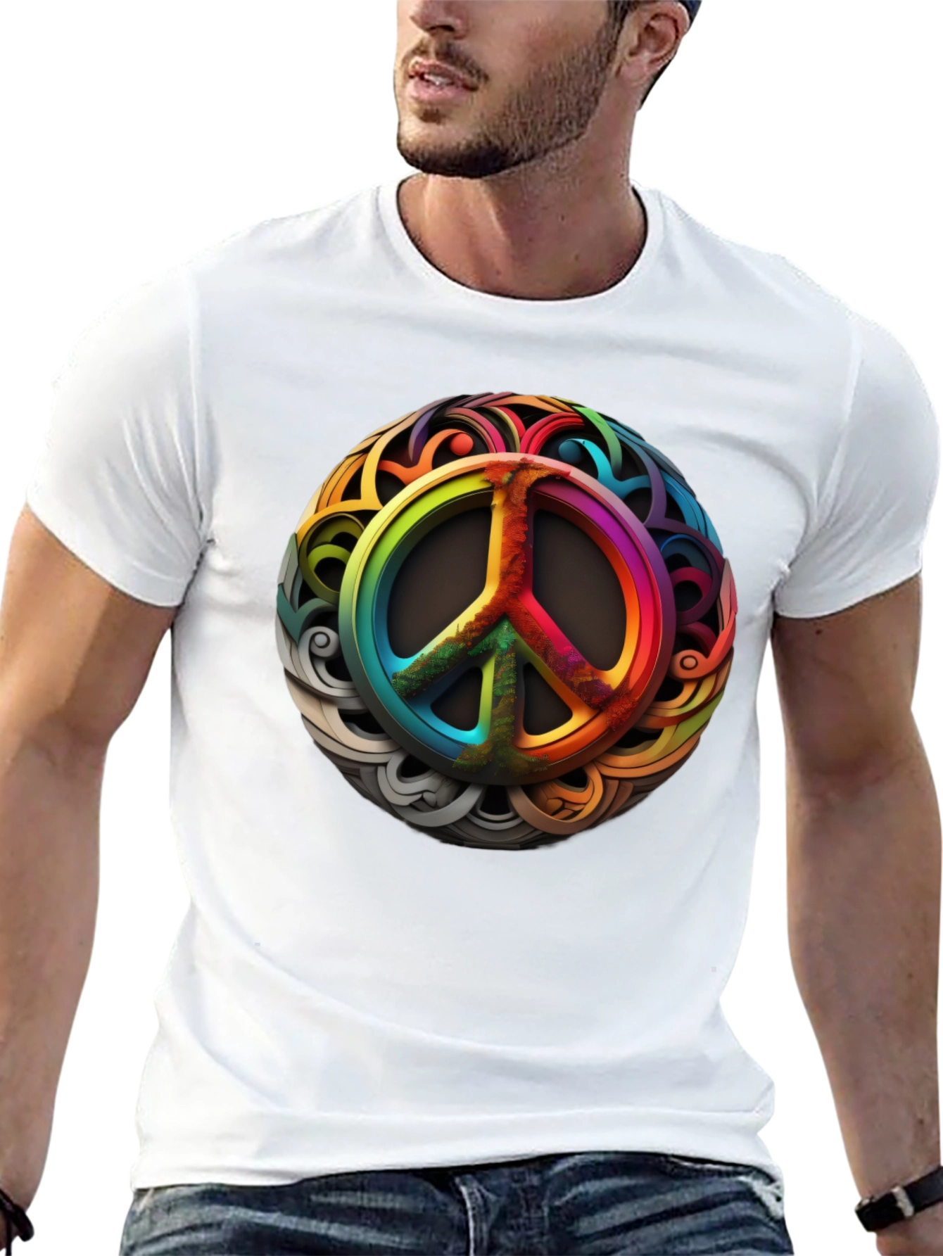 Rainbow Peace Sign Graphic T-Shirt