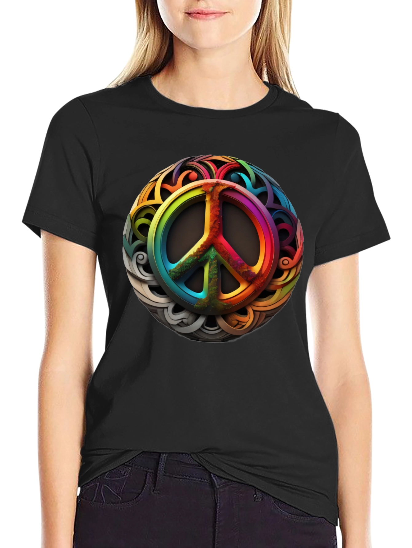 Rainbow Peace Sign Graphic T-Shirt