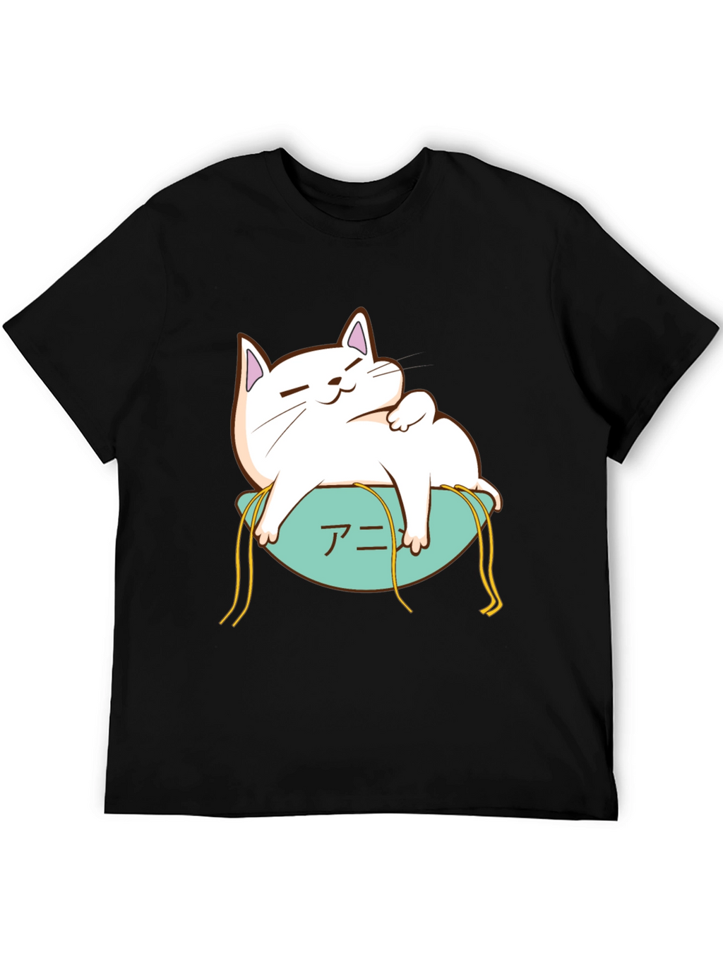 Cute Cat Anime T-Shirt - Black