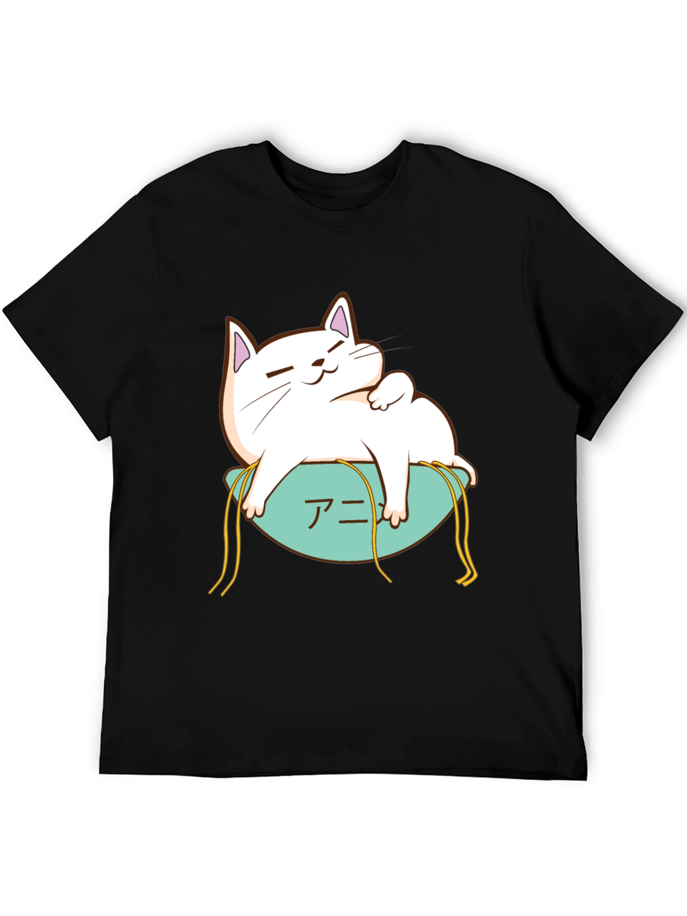 Cute Cat Anime T-Shirt - Black