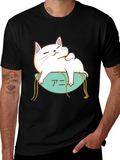 Cute Cat Anime T-Shirt - Black