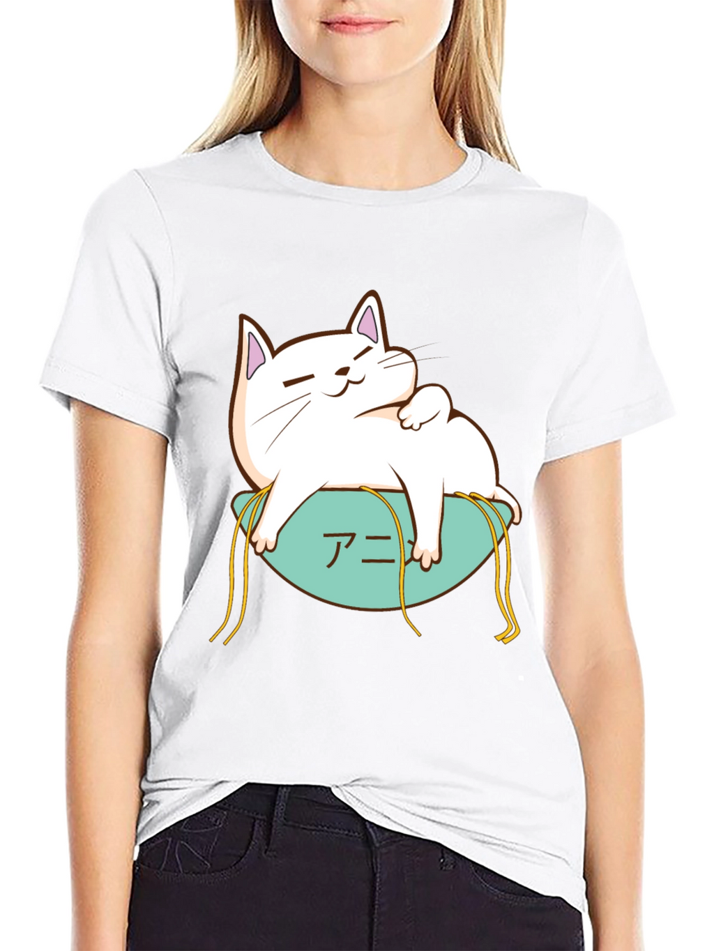 Cute Cat Anime T-Shirt - Black