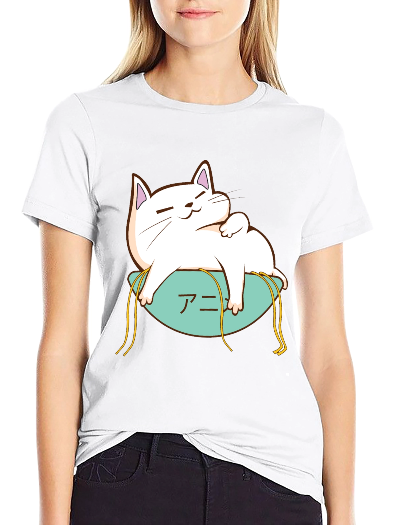 Cute Cat Anime T-Shirt - Black