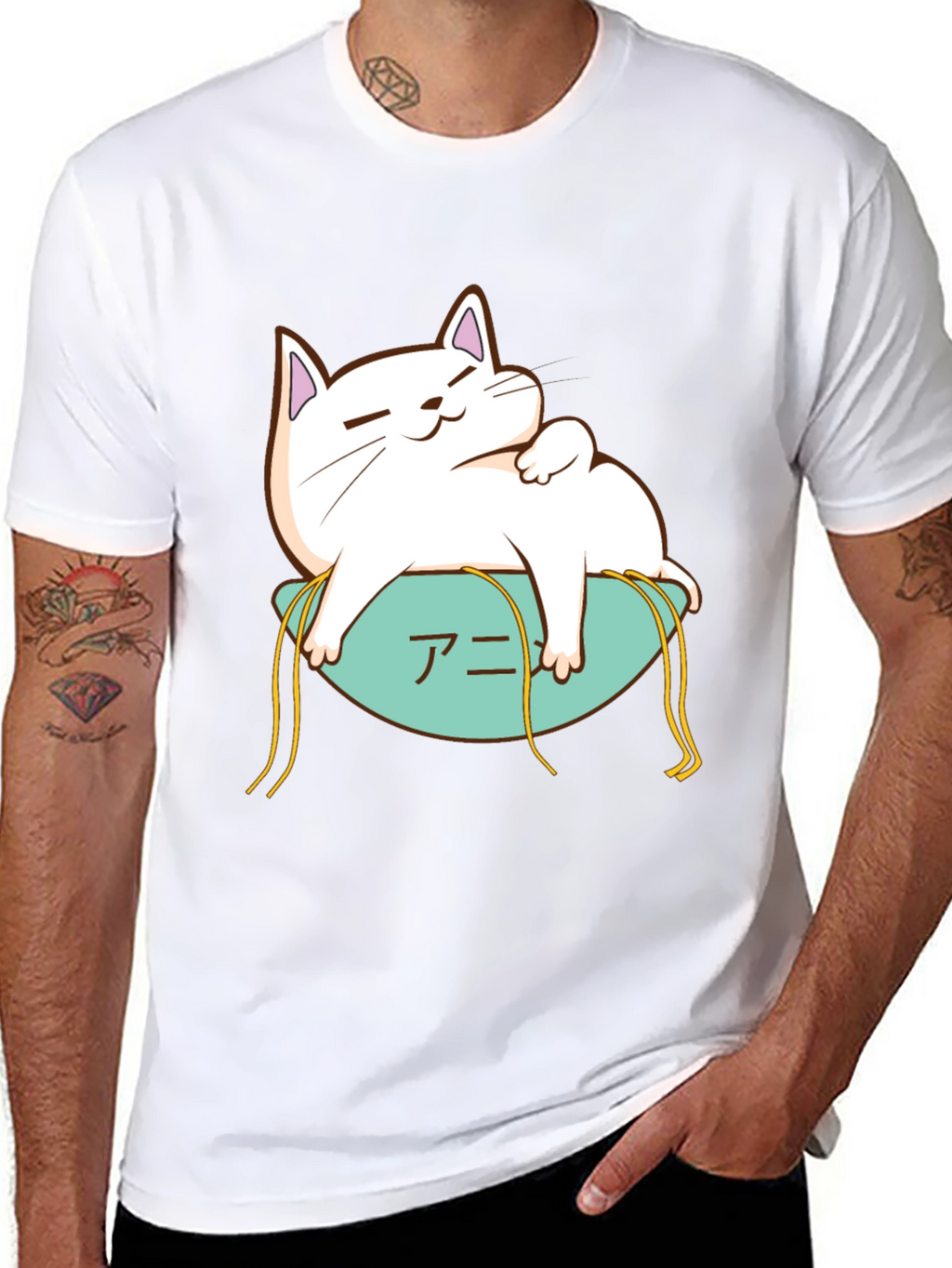 Cute Cat Anime T-Shirt - Black