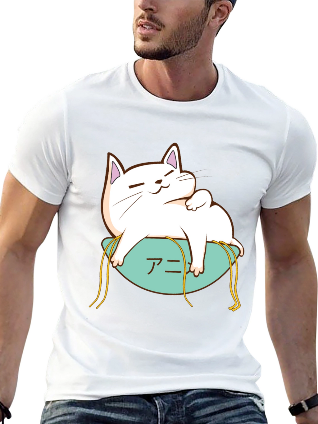 Cute Cat Anime T-Shirt - Black