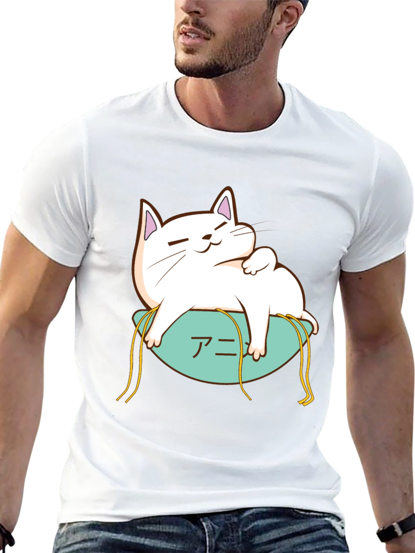 Cute Cat Anime T-Shirt - Black