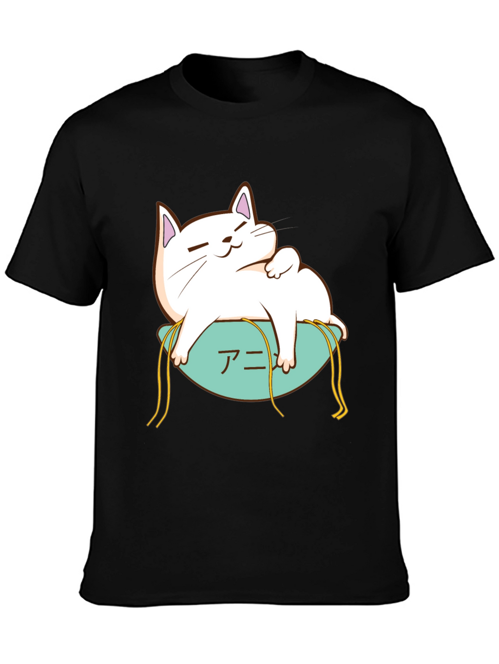 Cute Cat Anime T-Shirt - Black