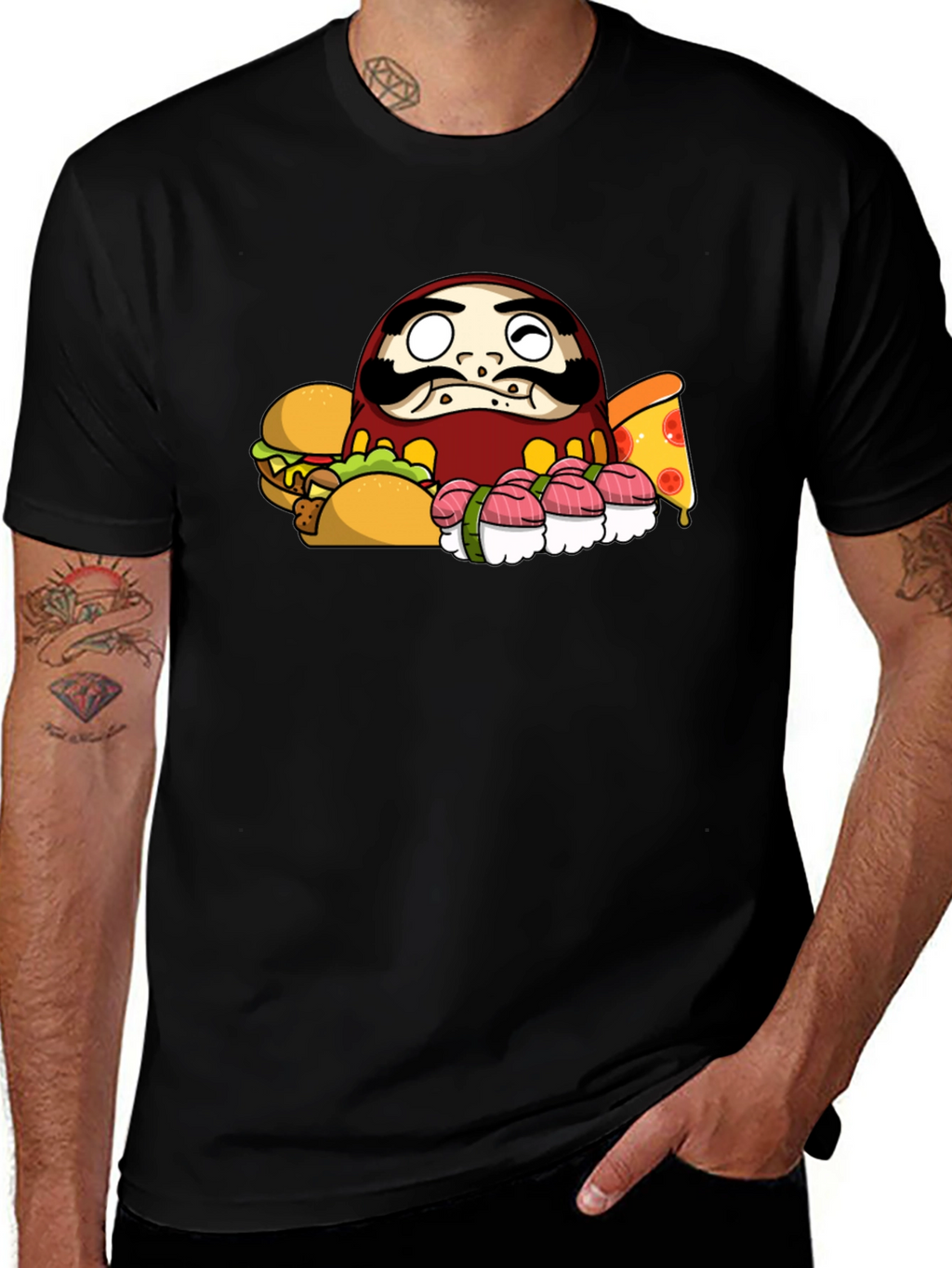 Daruma Doll Fast Food Black T-Shirt