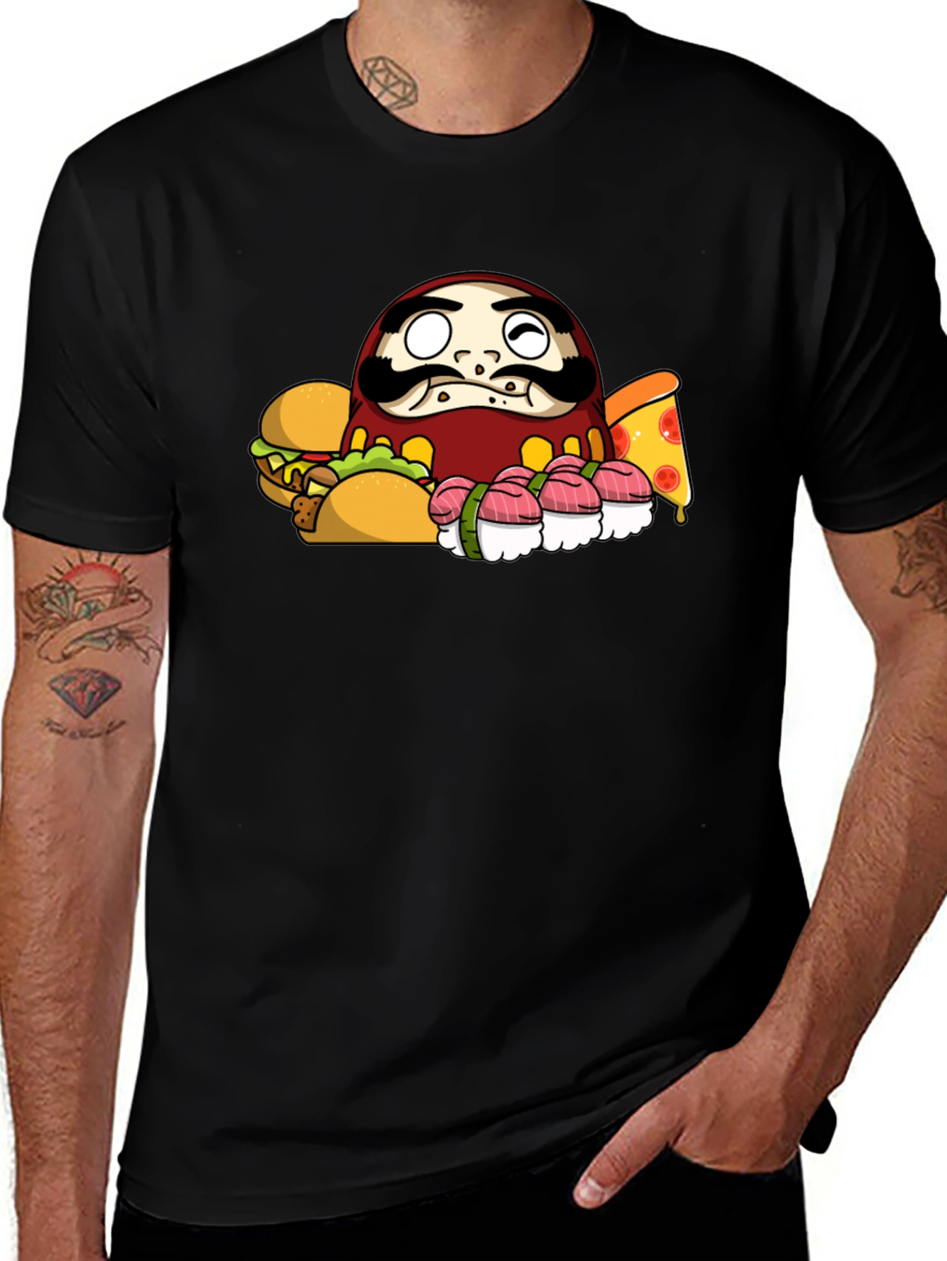 Daruma Doll Fast Food Black T-Shirt
