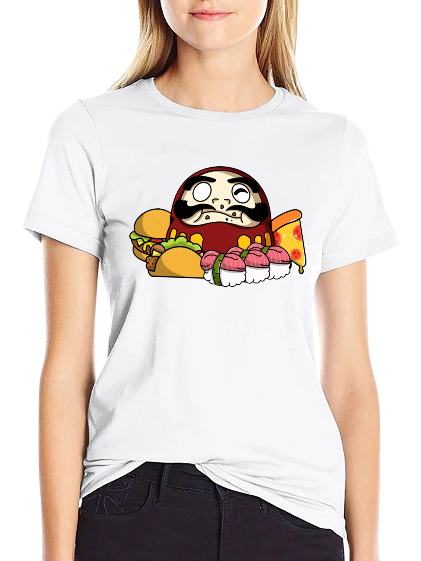 Daruma Doll Fast Food Black T-Shirt