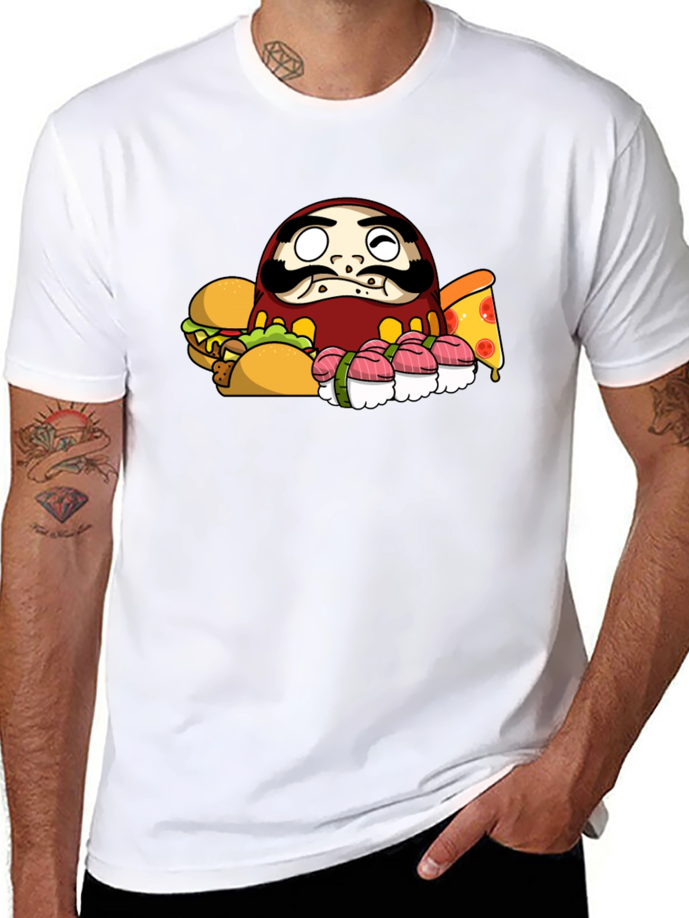 Daruma Doll Fast Food Black T-Shirt