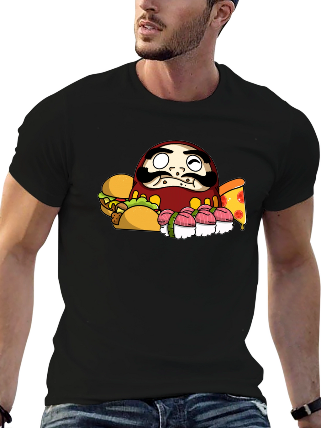 Daruma Doll Fast Food Black T-Shirt