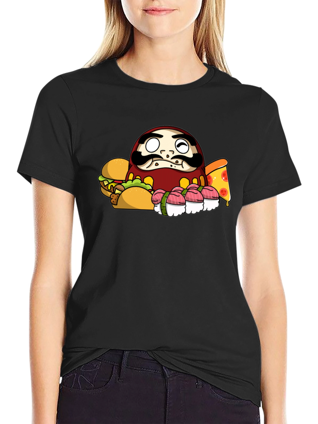 Daruma Doll Fast Food Black T-Shirt