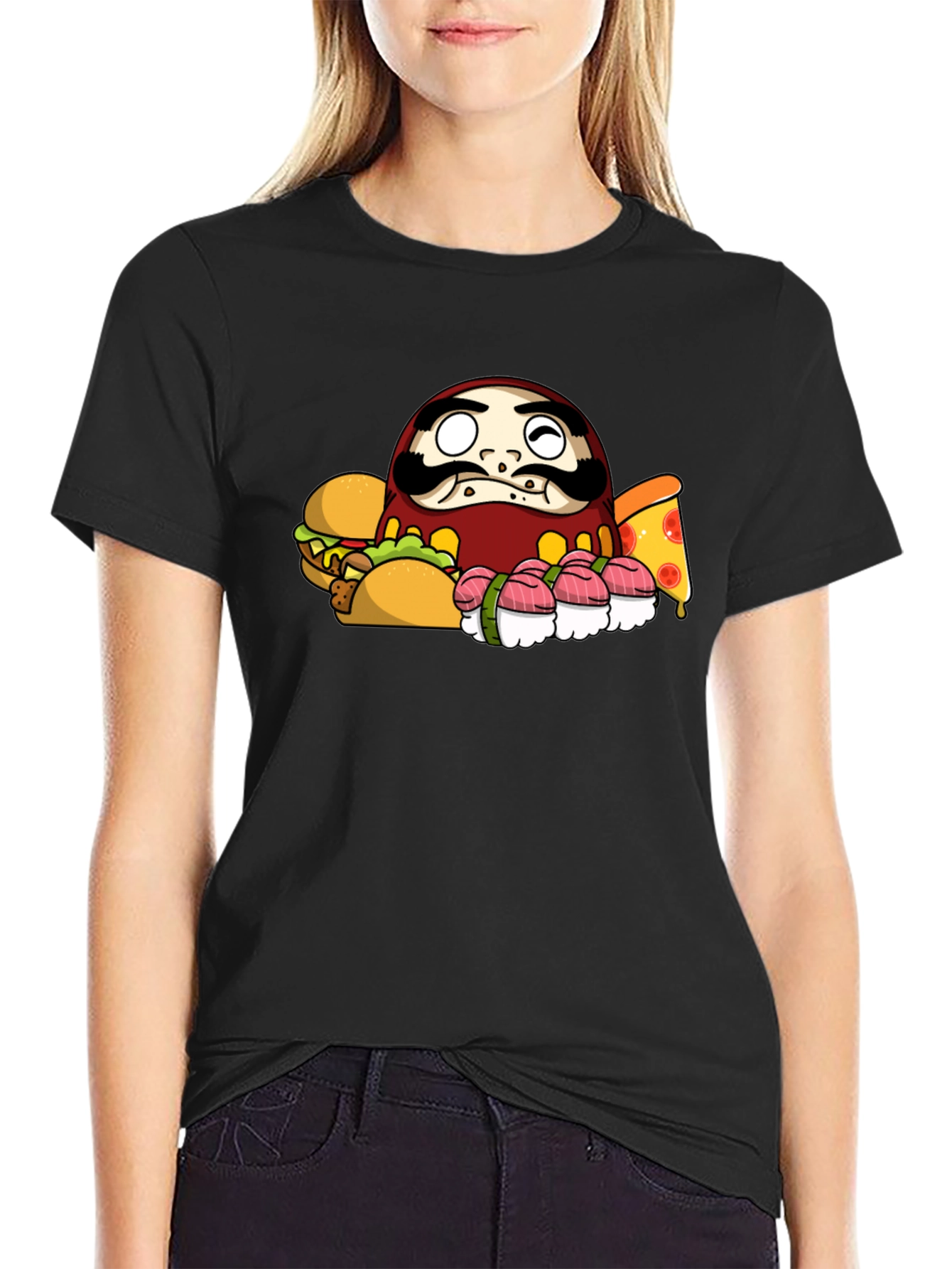 Daruma Doll Fast Food Black T-Shirt