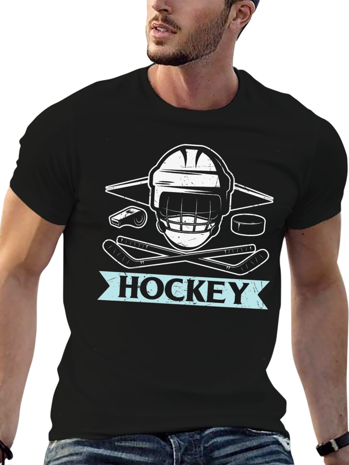Hockey Graphic Tee - Black Cotton Shirt