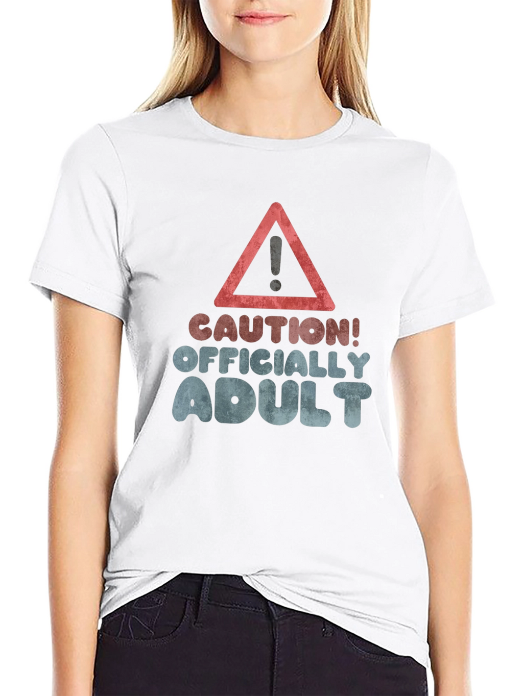 Caution! Officially Adult Black Graphic T-Shirt